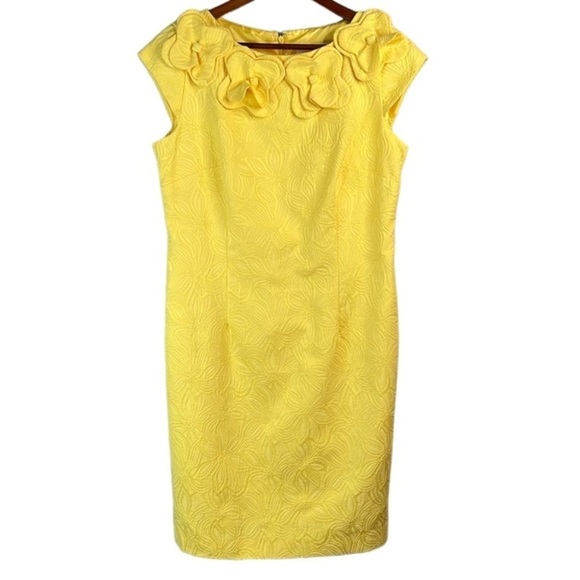 SD COLLECTION Floral Appliqué Yellow Dress Bateau Neck Brocade Tailored Fit 12 - Picture 2 of 13